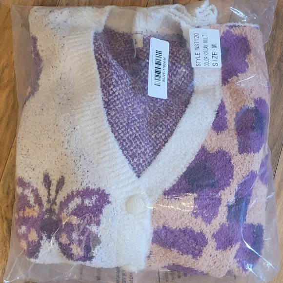POL Butterfly & Leopard Contrast Cardigan, NIB, MED, Peach/Purple, New Release🦋 - Picture 8 of 16